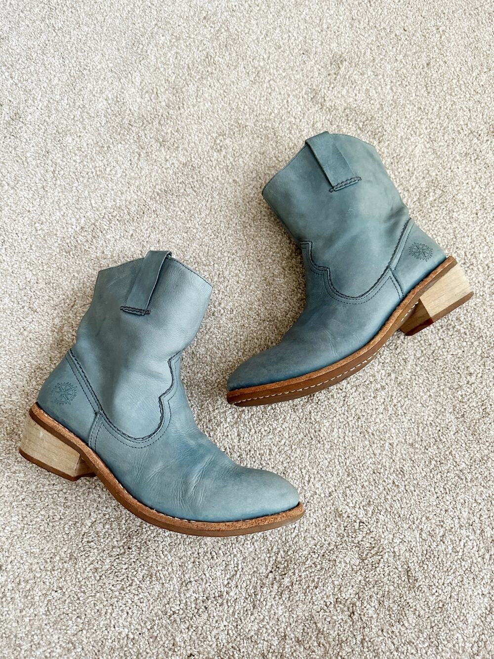 Bussola Texas Blue Leather Western Mid Calf Boots Size EU 39 US 8.5/9